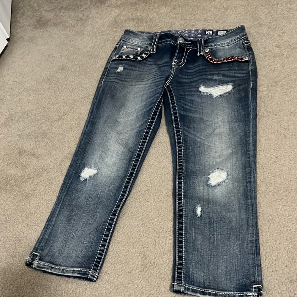 Miss me size 26 signature Capri denim jeans red white blue patriotic USA